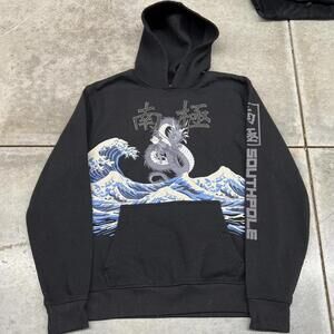 vintage southpole japensese dragon waves black hoodie sweatshirt size large